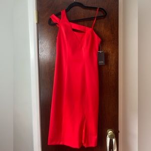 Red US4 Midi One Shoulder Fitted Cocktail Dress